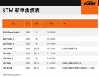 04/27 KTM 最新價格表